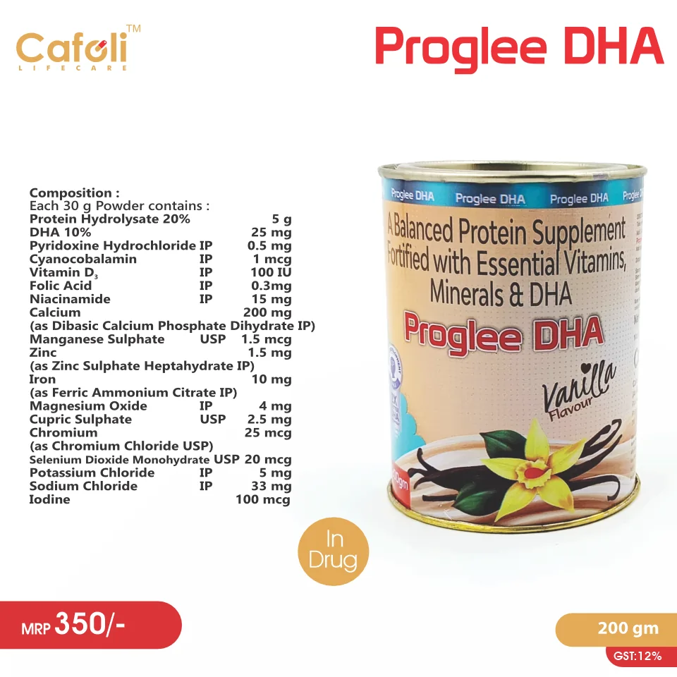 Protein with DHA Vanilla Flavour Powder at the best price in PCD Pharma Franchise for Protein Supplement with Omega-3.